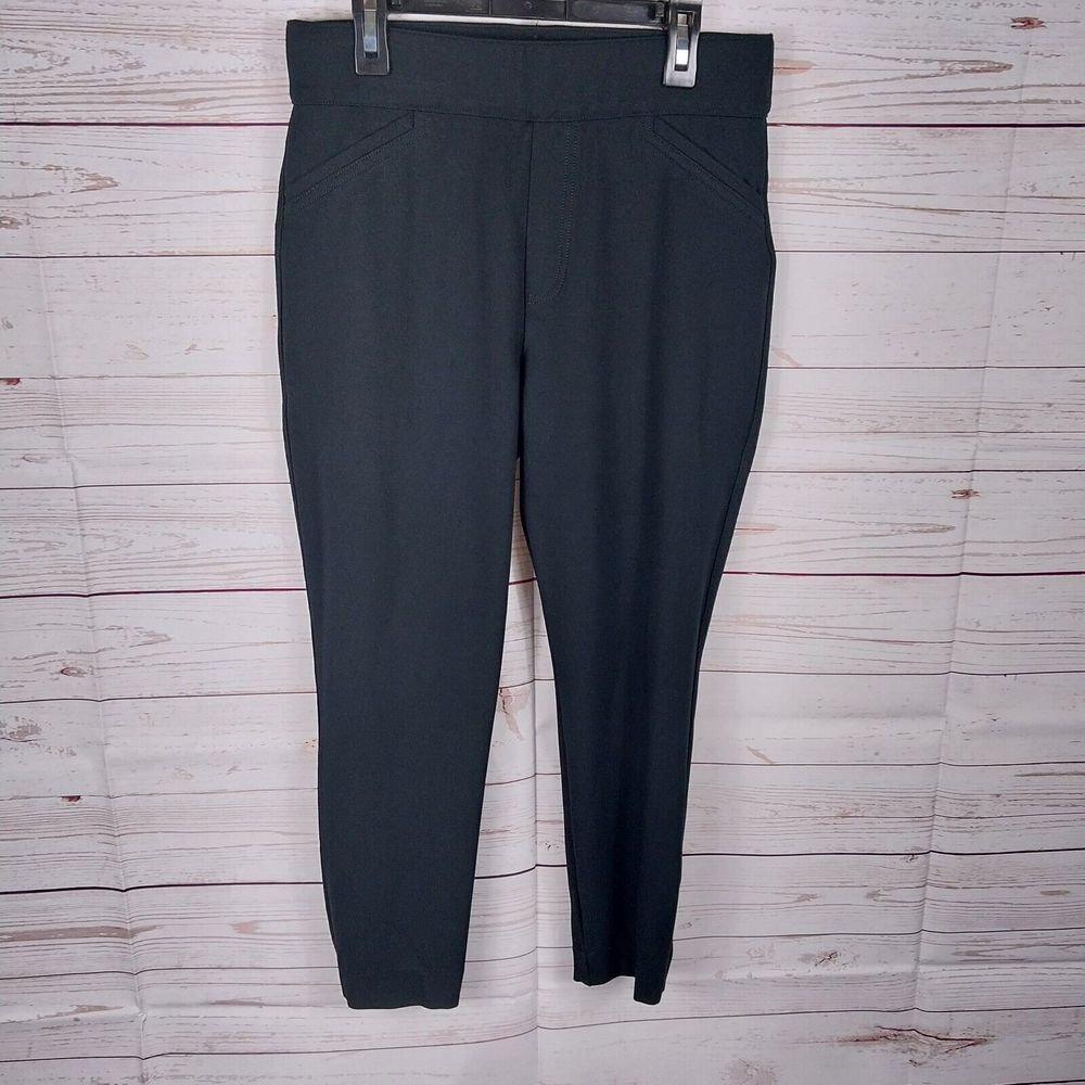 Spanx Jeggings Womens Medium Black Skinny Leg Above Ankle High Rise Faux Pockets
